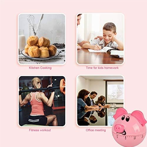 Jayron Pink Pig Kitchen Timer, 60-Minute Mechanical Countdown Timer