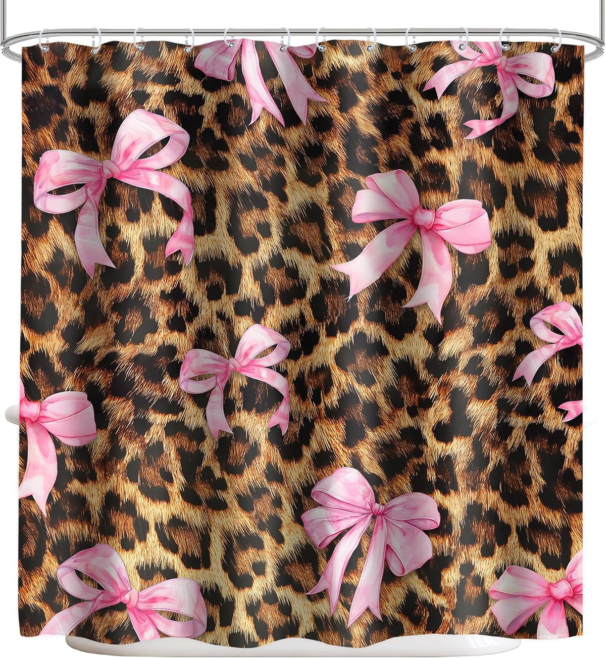Cheetah Print Shower Curtain 72x72 Pink Bow Bathroom Decor