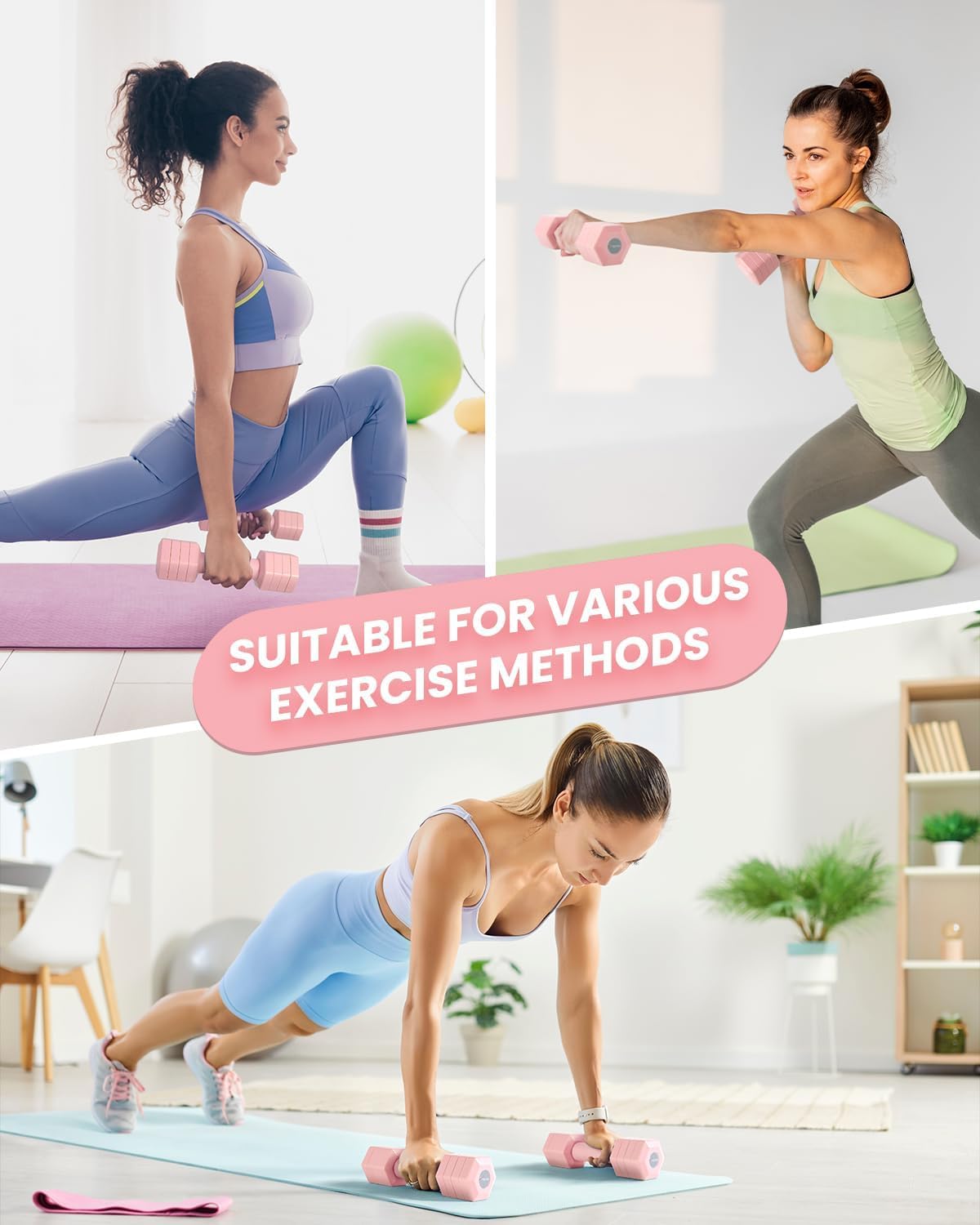 Adjustable Dumbbell Set, 4-in-1 Hand Weights, 5/6 LB Pair for Women Men