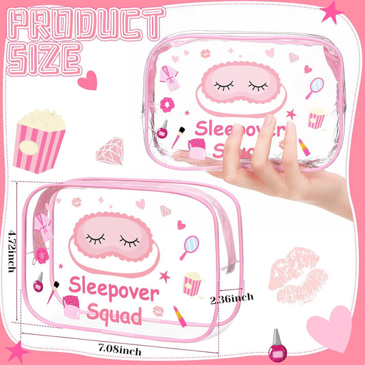 8 Pcs Sleepover Party Favors Sleepover Squad Make up Bags Waterproof Slumber Pajama Party Supplies Spa Birthday Overnight Sleep over Favors(Pink)