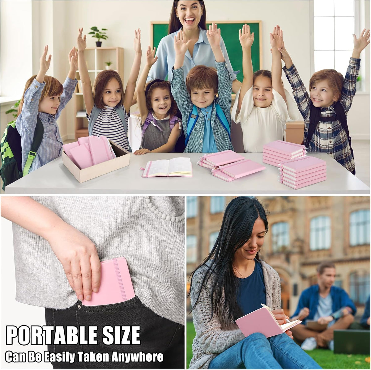 50 Sets Pocket Notebook Journal with Pens, 160 Pages, 3.5 x 5.5 Inch Mini Lined Journal Notebook A6 Leather Hardcover College Ruled Notepad with Pen Holder for School Office Gifts, Pink