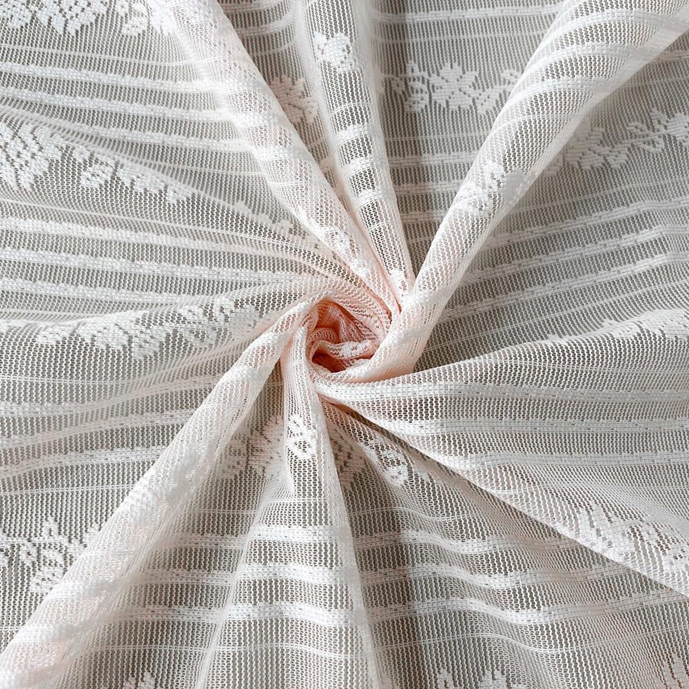 2PC Pink Floral Lace Balloon Curtain Semi Sheer Tie Up Roman Shade