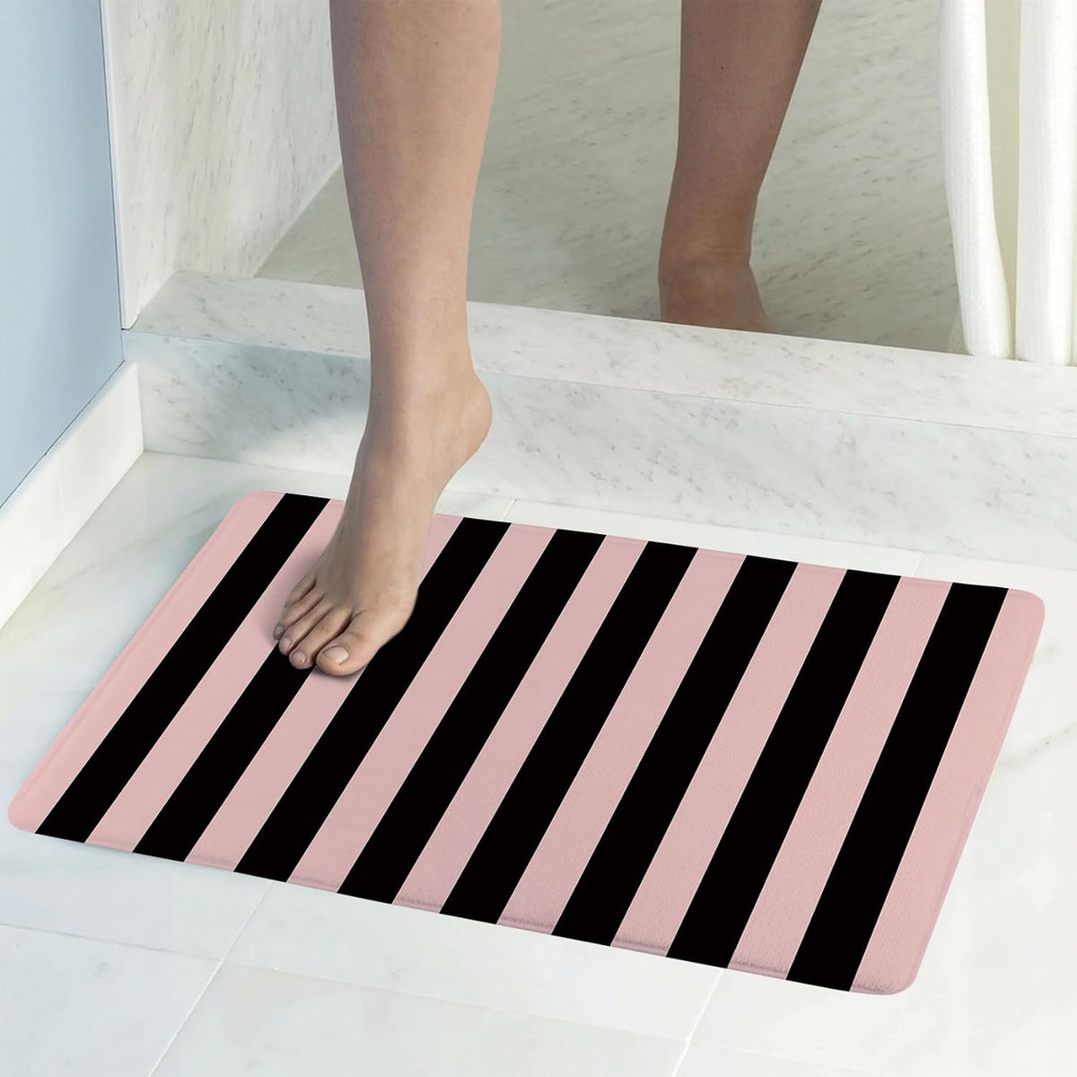 Black Striped Bath Mat for Shower Pink Stripe Bathroom Rugs Funny Abstract Bathtub Mat Non Slip Door Mat Indoor Entrance Memory Foam Floor Mat for Bedroom Bathroom Accessory 24x16 Inch