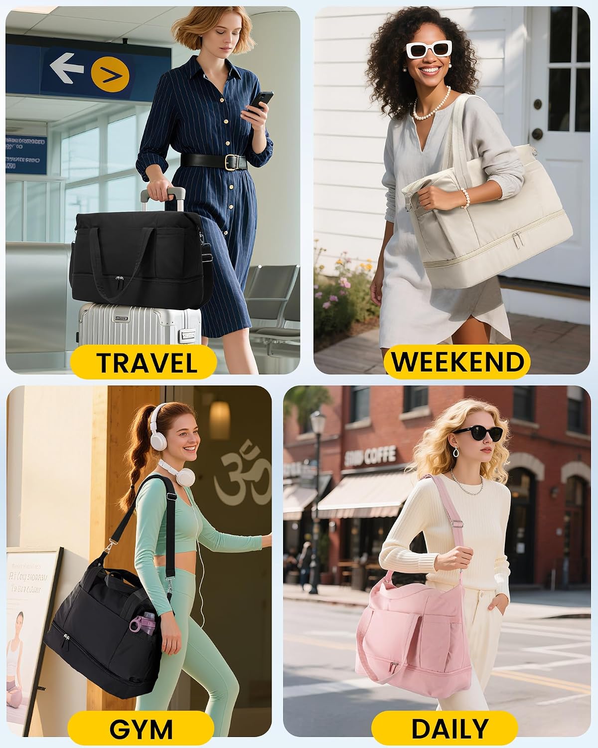30L Duffle Bag for Women with Shoe Compartment Toiletry Bag, Pink