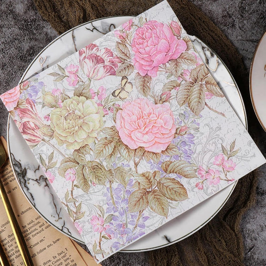Pretty Printed Pink Floral Paper Napkins Disposable Decorative Paper Dinner Napkins Serviettes Paper Party Napkins with Designs 6.5x6.5 inch (20-Count)