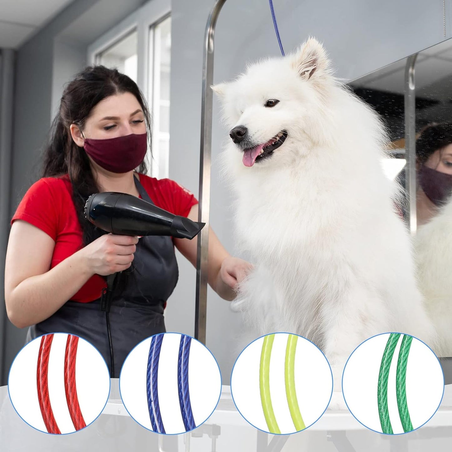 8 Pcs Dog Grooming Loop Noose, Restraint Loop for Groomers Long Noose for Pet Grooming Table Bath Tub Medium Large Small Bathing Station