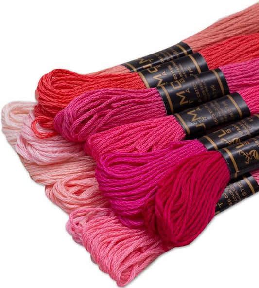 12 Pieces | Premium Embroidery Thread | 100% Egyptian Cotton Premium Skeins | Cross Stitch Embroidery Floss | Oeko TEX Certified Stranded Cotton (Pink Tones)