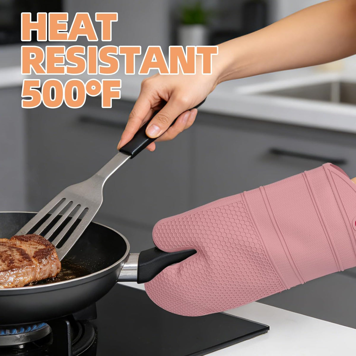 Silicone Oven Mitts Kitchen Potholder Set - Perfect for Baking and Cooking,Pink,2 Pcs Set