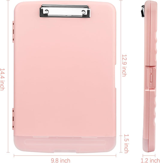 Clipboard with Storage, Plastic Clipboards 8.5x11 with Pen Holder, High Capacity Nursing Clipboard Folder, Side Opening Storage Clip Board for Office Work Nurses Teachers (Light Pink)