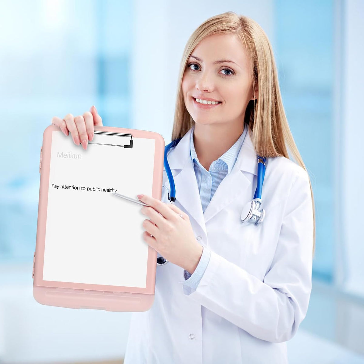 Clipboard with Storage, Plastic Clipboards 8.5x11 with Pen Holder, High Capacity Nursing Clipboard Folder, Side Opening Storage Clip Board for Office Work Nurses Teachers (Light Pink)