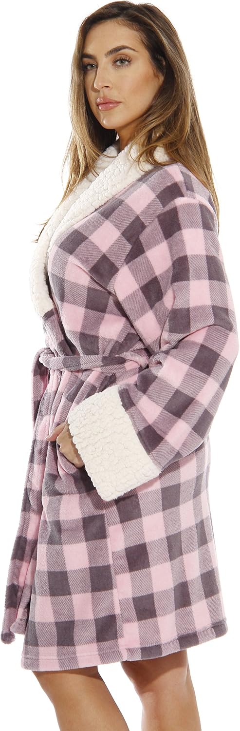 Sherpa Trim Plush Robe for Women