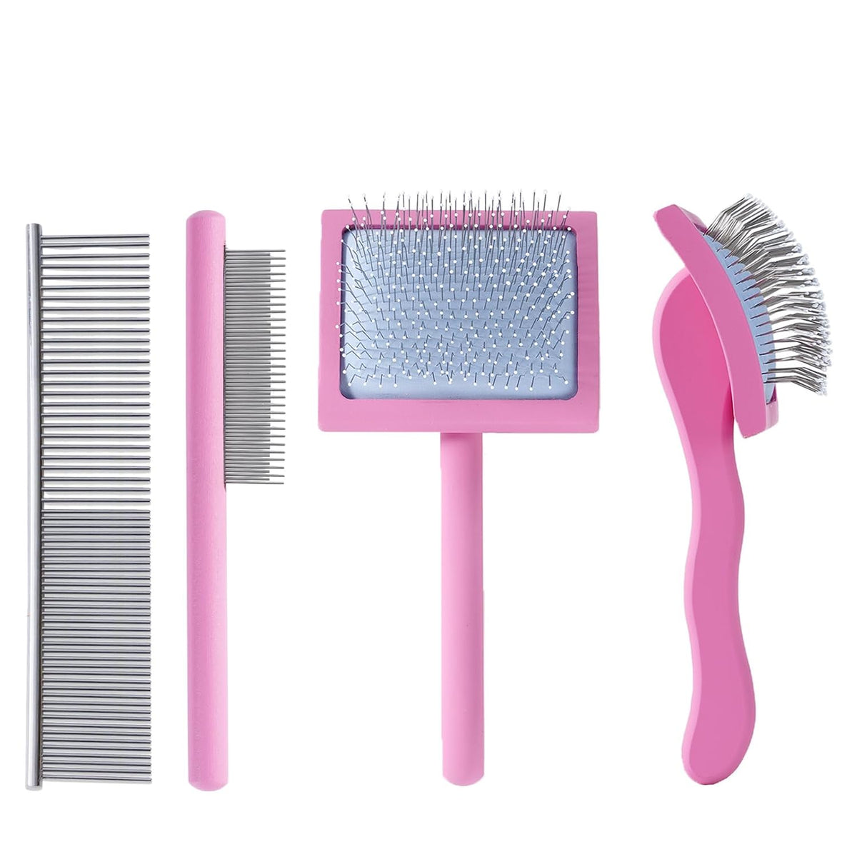 Pink Slicker Brush for Long Haired Dog Wooden Handle Coated Pins