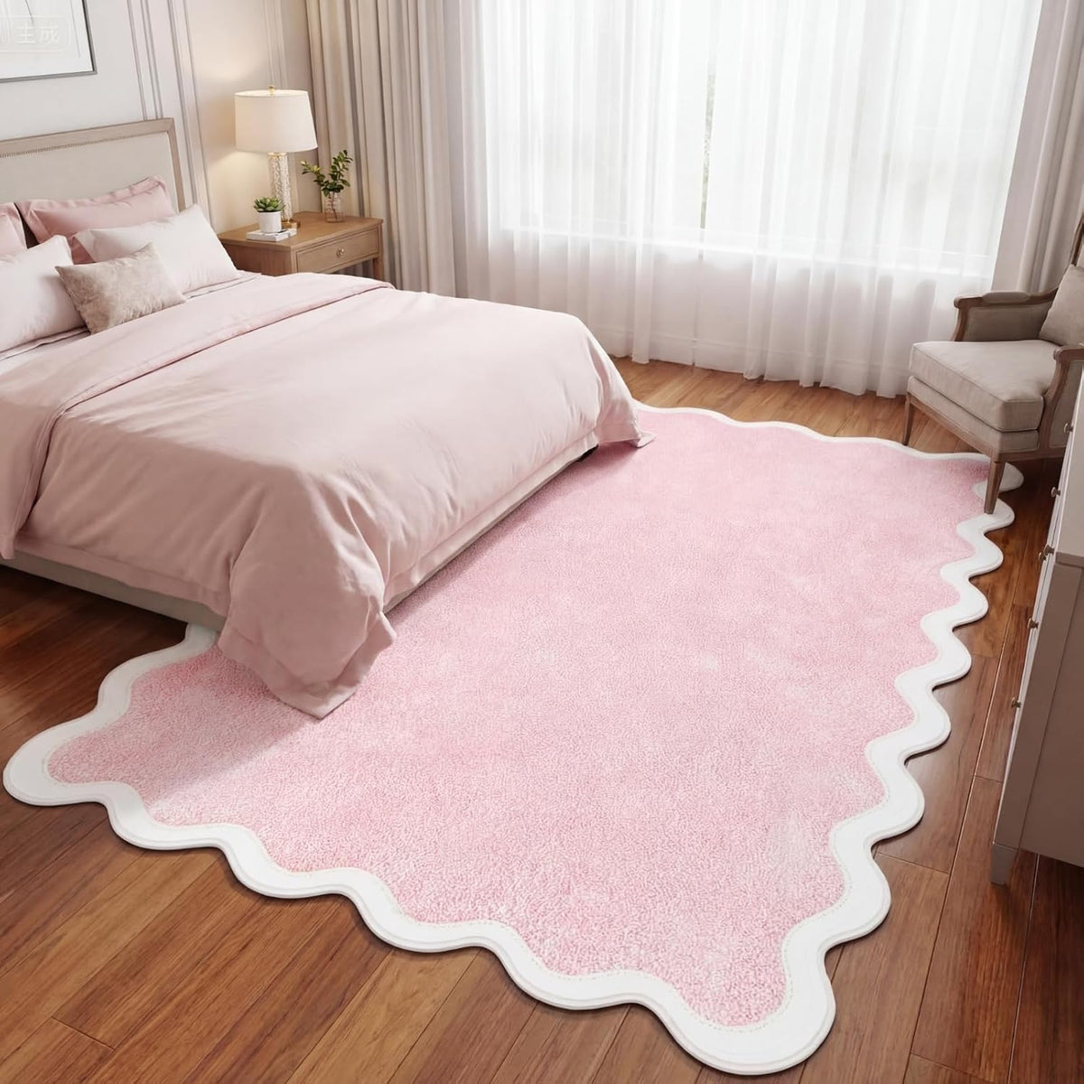 Pink Scalloped Area Runner Rugs 4 x 6 ft