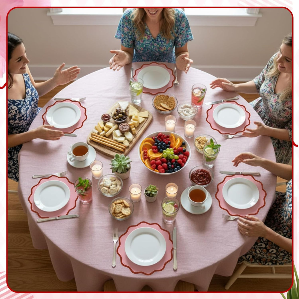 Scalloped Disposable Paper Placemats, 60 Pcs,13.5 Inch Round,Pink