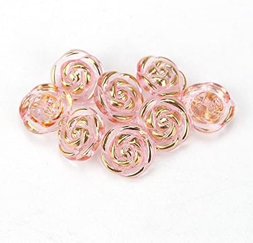 30 Pcs Acrylic Rose Flower Buttons Shirt Buttons Sewing Accessories DIY Crafts (Light Pink, 12.5mm)
