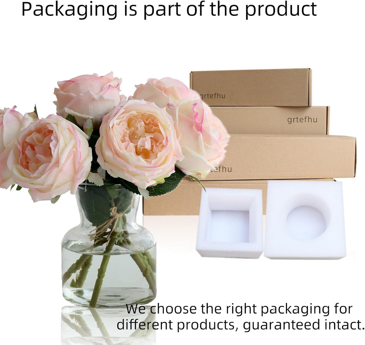 Fake Peonies with Vase, Pink Real Touch Peony Floral Arrangement