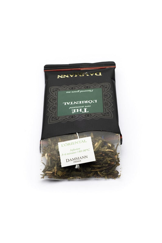 Dammann Freres Sachets, L'Ôriental Tea Bags, Premium Gourmet French Green Tea, Blend Passion Fruit, Peach, Strawberry Flavors, Individually Wrapped, 24 Count (Single Pack)