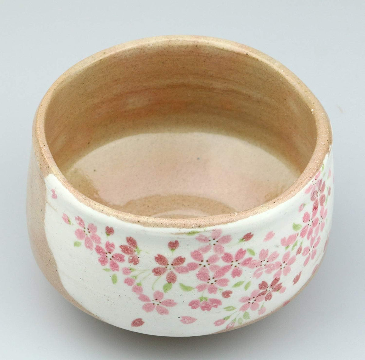 Minou Pottery Japanese Tea Bowl Shirokesho Pink Cherry blossoms Made by カネ仁作 (KaneJin) F1727 from Japan