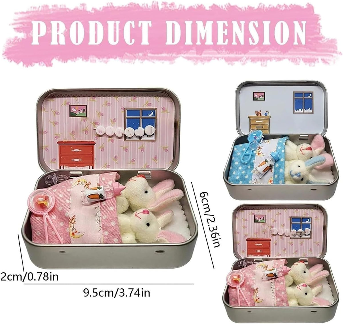 Plush Bunny Mini Pocket Tin, Little Pocket Bunny, Pocket Bunnies Easter Basket Stuffer, DIY Pet Bunny Adoption, Easter Gifts, Easter Basket Decorations (Pink)