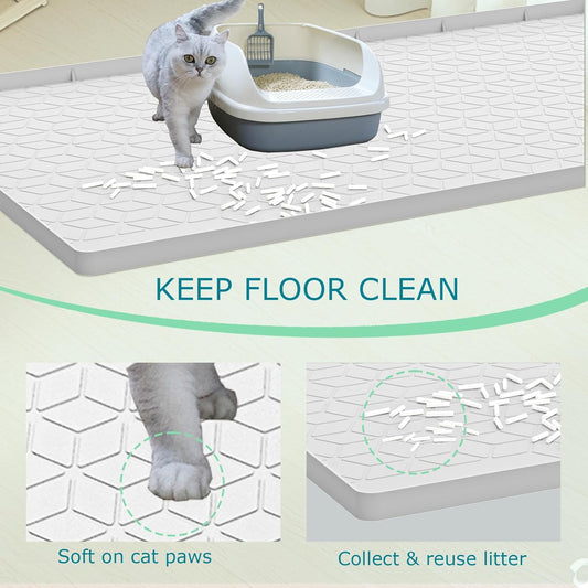 Cat Litter Mat for Litter Box, Silicone Large Cat Litter Trapping Mat - 40x28 in, Waterproof & Non-Slip, Durable & Easy Clean, Light Gray