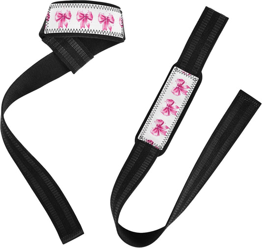 Cute Pink Bows Lifting Straps for Weightlifting,Wrist Straps with Thick Neoprene Padding,Pro Heavy Duty Gym Wrist Wraps for Powerlifting, Bodybuilding & Strength Training