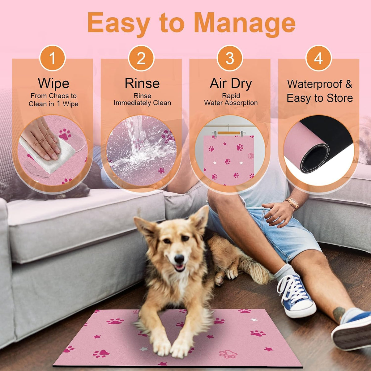 Pet Feeding Mat 12"x20"- Absorbent Dog Mat, Small Pet Food Mat, Rubber Pet Food Mat, Pet Food Mats for Floor Waterproof, Dog Water Matt for Sloppy Drinker, Cat Food Bowl Mat, Pink