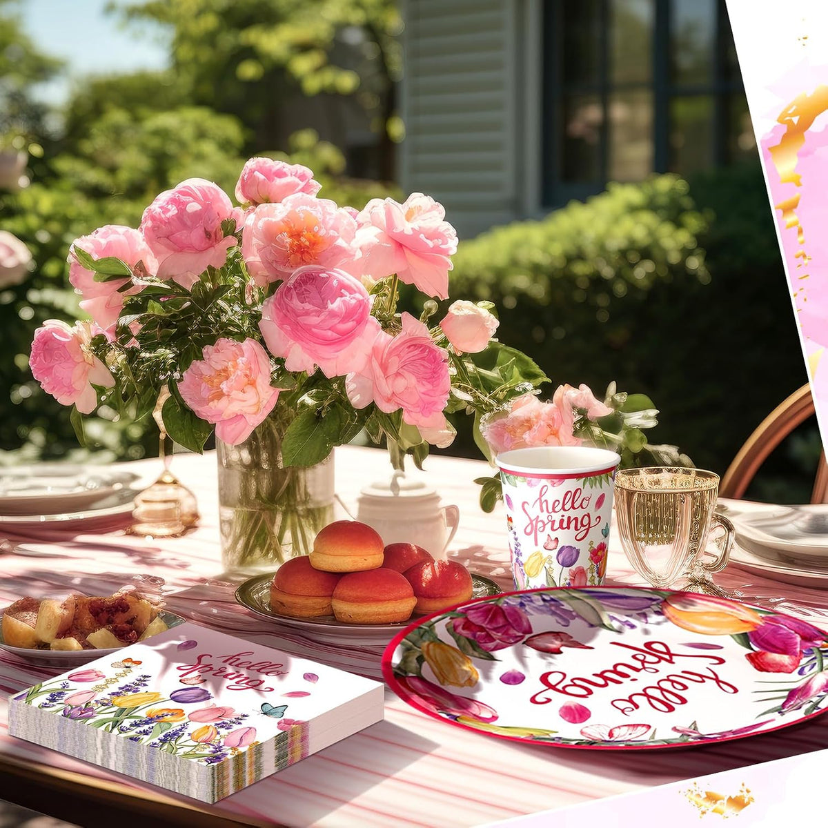 144 Pcs Spring Floral Plates and Napkins Set Party Supplies Tulip Disposable Tableware Set Pink Flower Wildflower Birthday Party Decor for 24 Guests Spring Wedding Table Decorations