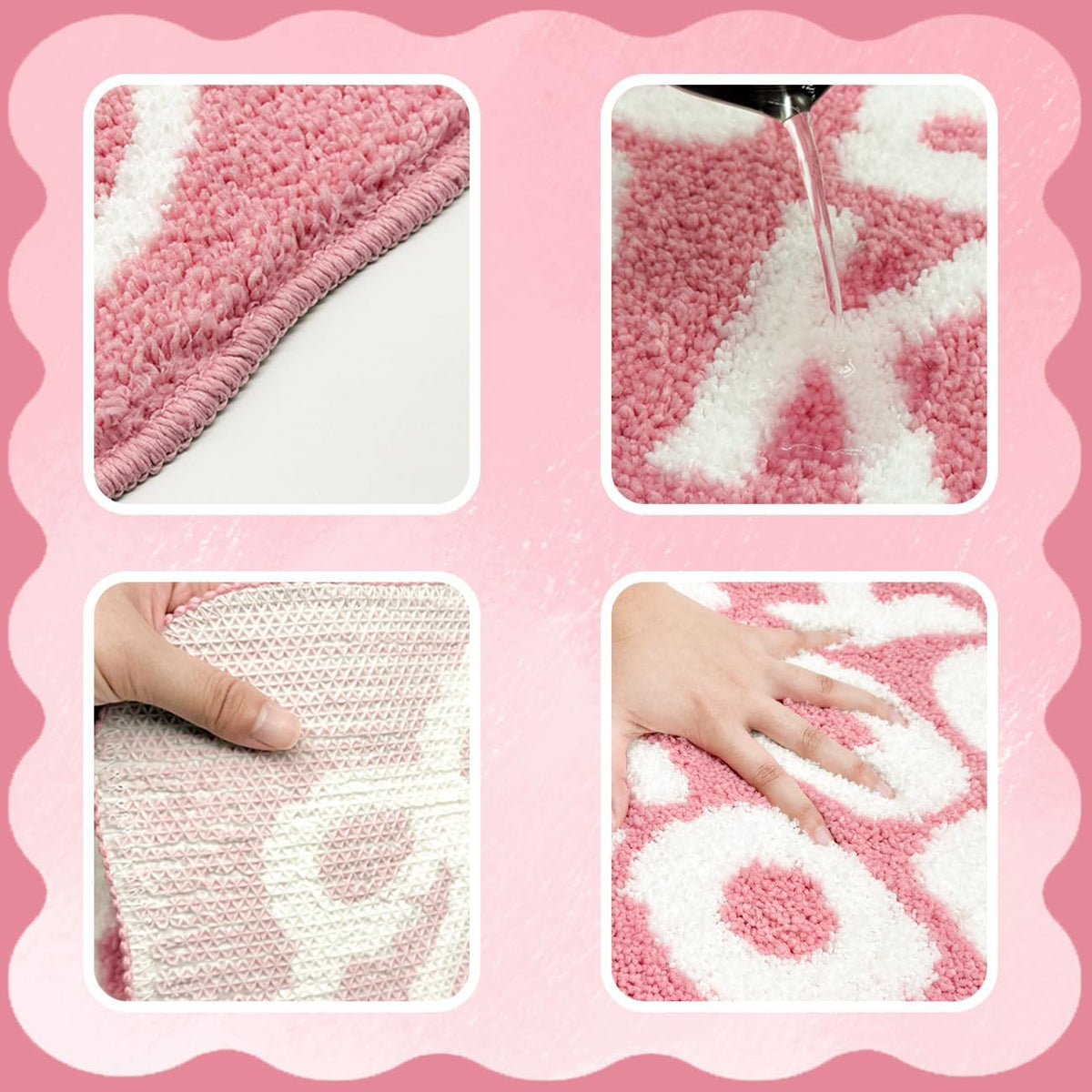 Pink Get Naked Bath Mat Cute Scalloped Bow Bathroom Rugs, 16" x 24"