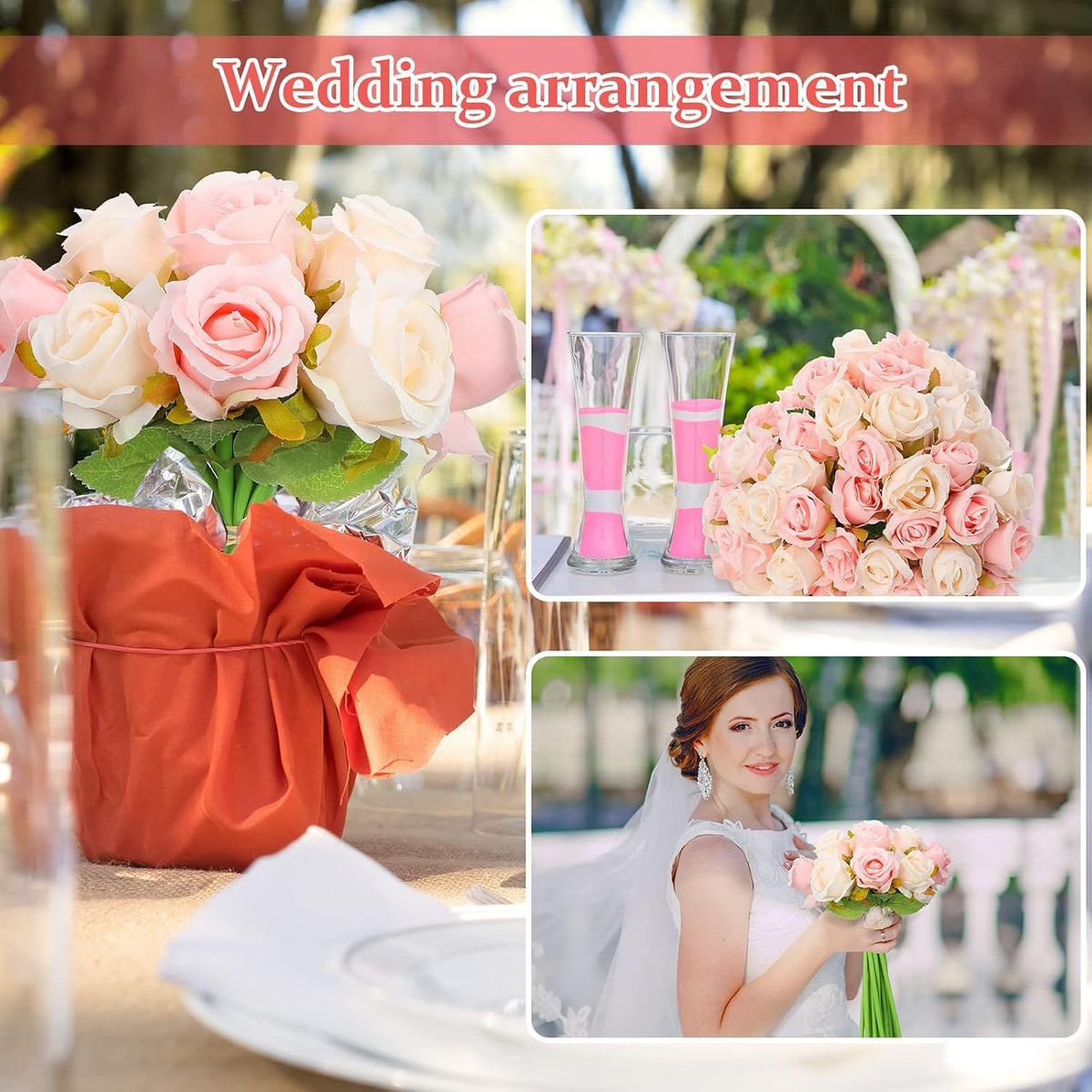 120 Pcs Artificial Rose Flowers Silk Bulk Wedding,Pink and White
