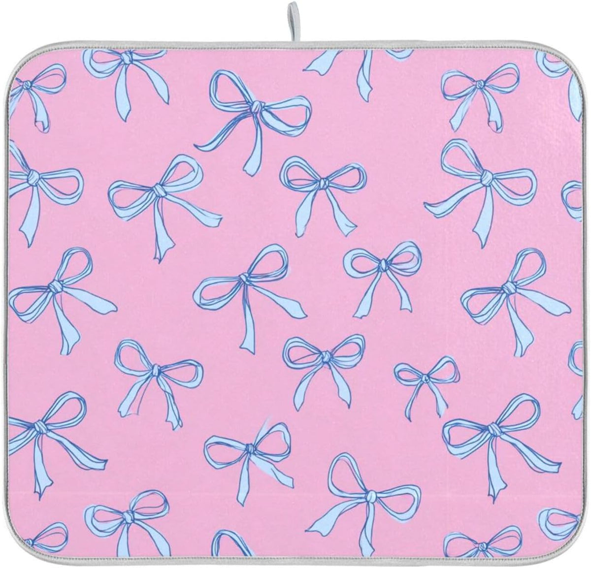 Bows Light Blue Dish Drying Mat Pink Cute Printed Dry Dishes Pads Mats,Absorbent Countertops Tableware Protector for Kitchen Counter Coffee Bar
