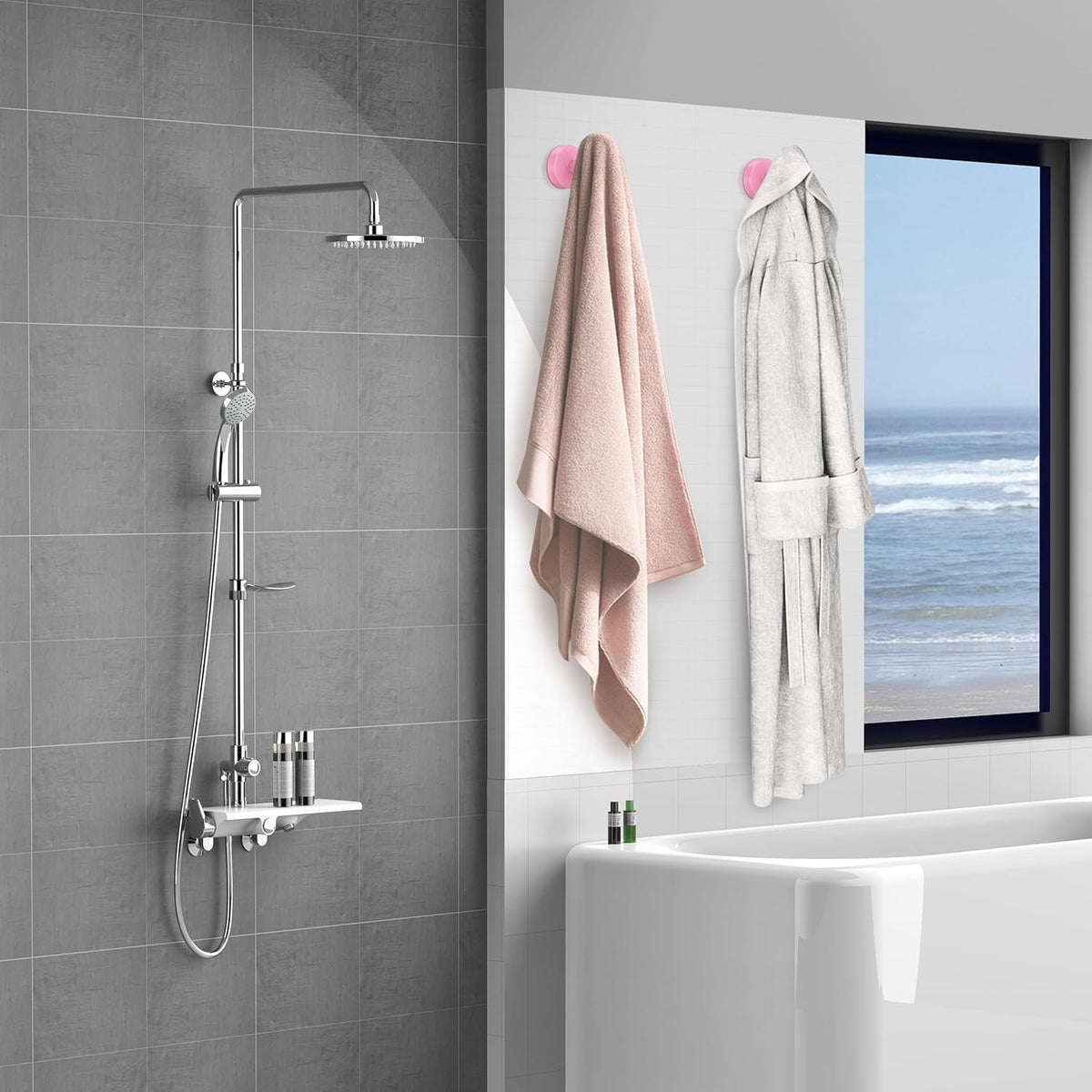 Screw Fixation Towel Hooks, Stainless Hanging Holder, Pink 4PCS
