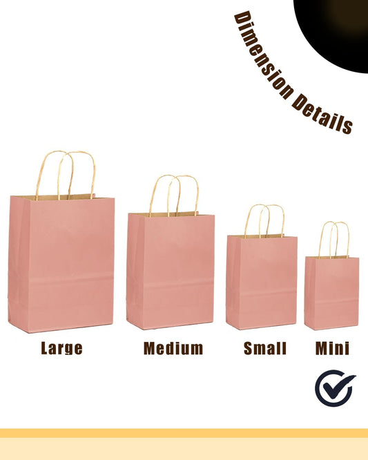 24 Pcs Bright Pink Mini Paper Gift Bags with Handles 6"x4.5"x2.5" Small Brown Kraft Party Favor Bags Treat Bags Multiple Uses (Mini size)