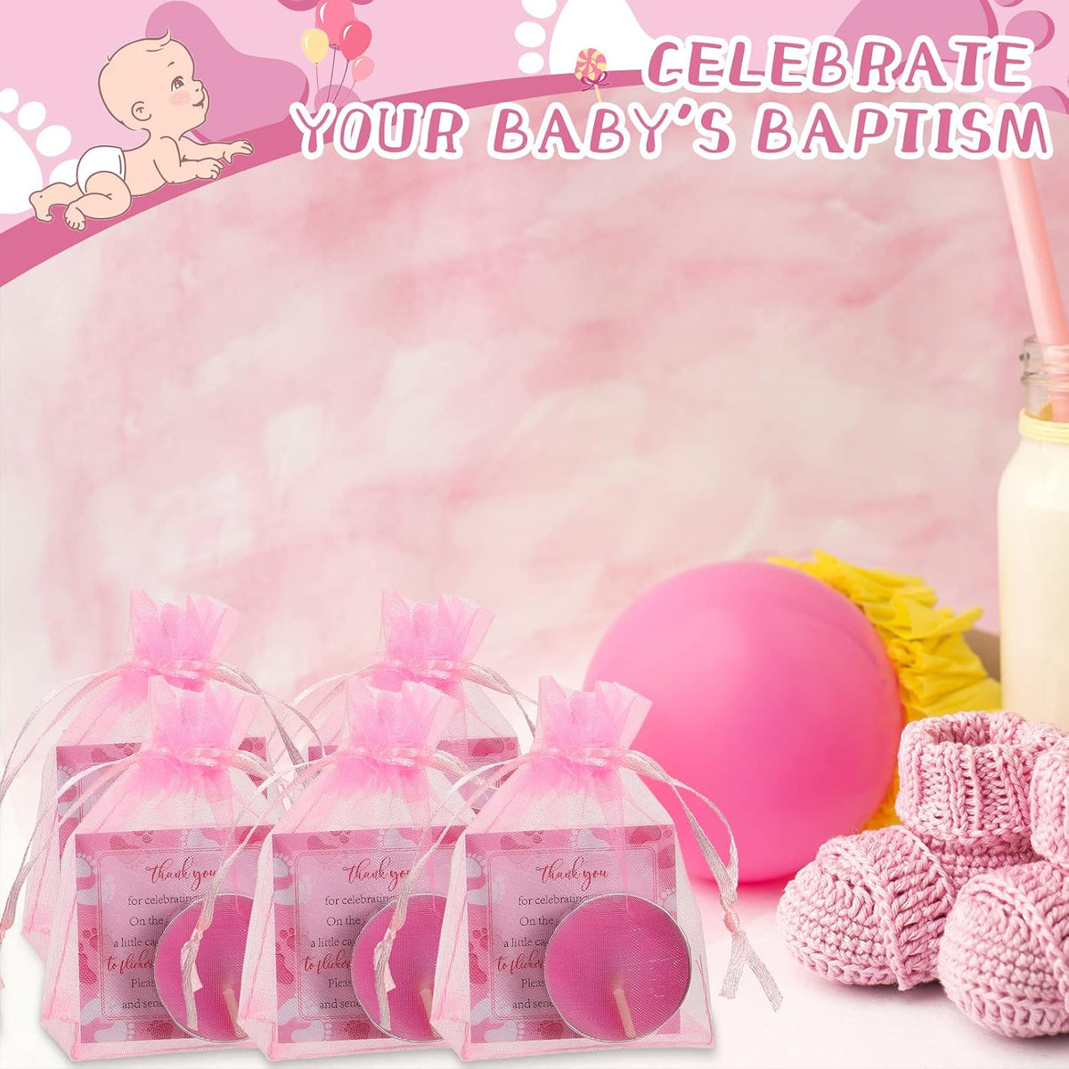 50 Sets Baby Shower Party Favors,Pink