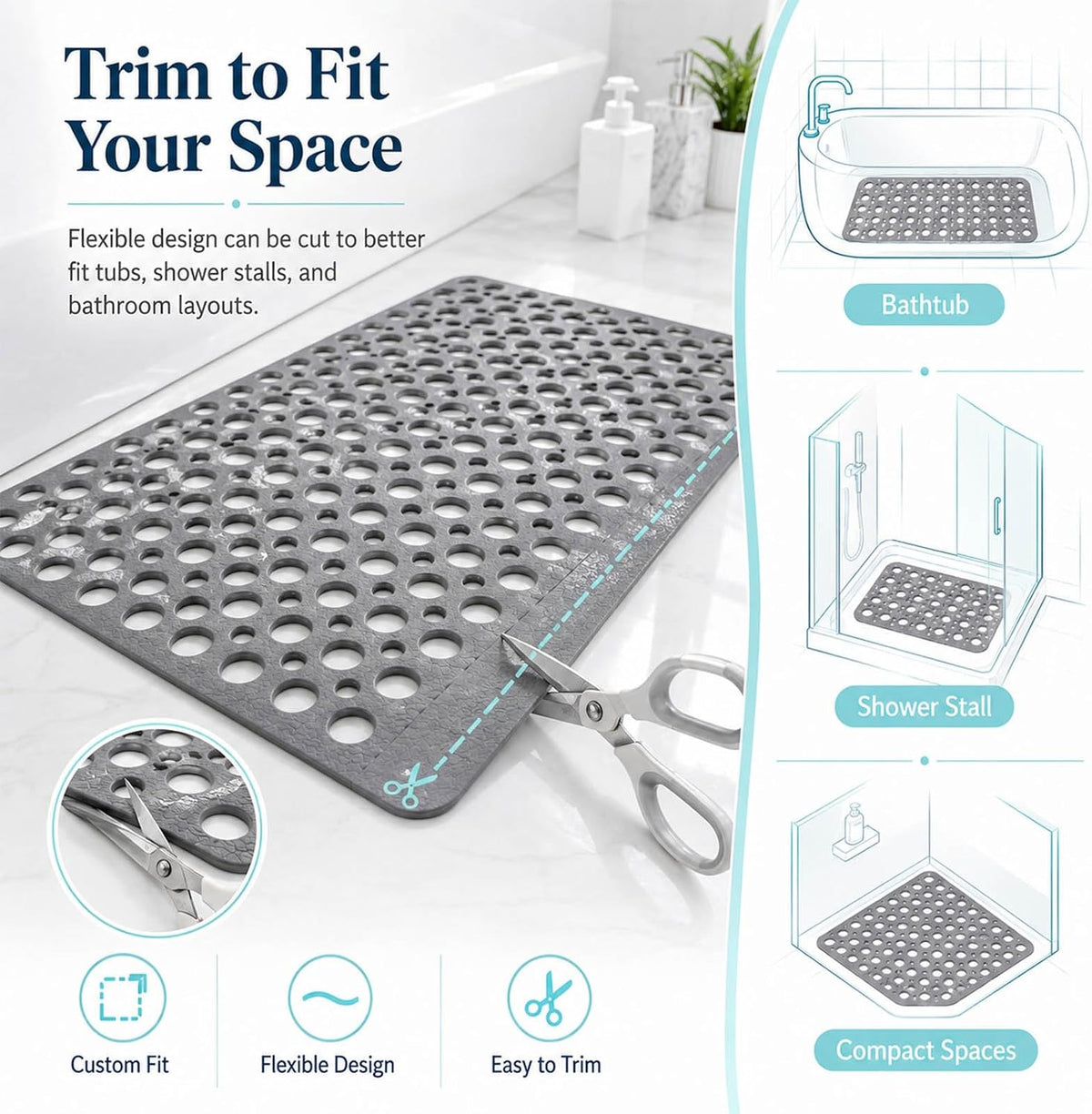 Casa and Beyond Shower Mat, Secure Shower Mat-Non-Slip, Washable Non-Slip Bathtub Mats, with Suction Cups and Drain Holes, Soft Textured Design, Easy to Clean for Bathroom (Pink, 20.9" x 20.9")