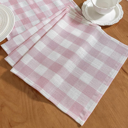 Gingham Table Runner, Cotton Linen Style Picnic Checkered Table Runners Farmhouse Buffalo Plaid Baby Shower Birthday Party Decoration Home Dining Kitchec Decor, Pink 13x72