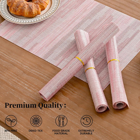 Leetaltree Misty Rose Placemats Set of 12 - Heat Resistant Non-Slip Place mats for Dining Table, Washable Durable PVC Vinyl Woven Table Mats(Misty Rose, 12)
