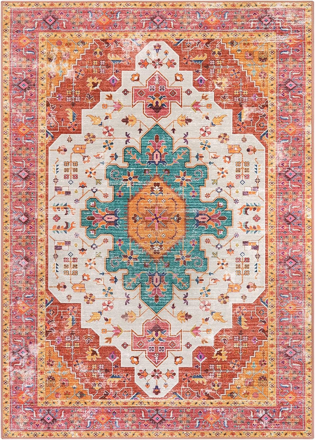 Moynesa Ultra-Thin Pink Area Rug - 8x10 Bedroom Living Room Rug Non-Slip Non-Shedding Nursery Mat, Indoor Oriental Medallion Floor Carpet for Dining Room Entryway Playroom
