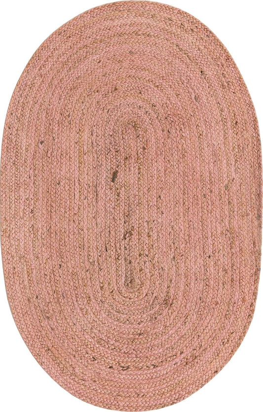 Unique Loom Braided Jute Collection Area Rug - Dhaka (3' 3" x 5' 1" Oval, Light Pink)