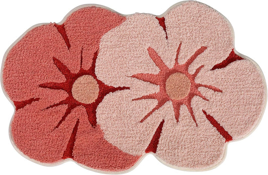 Ankah Shower Rug Bath Mat Forest Series Cartoon Design Bathroom Rug, Fluffy, Soft, Non-Slip, Durable, Absorbent Bath Rug, Irregular Plant Shaped Door Mat and Carpet, 19.7" x 31.5", Peach Blossom