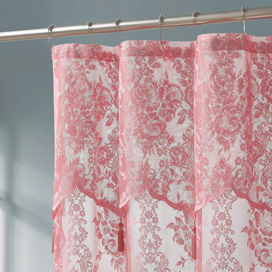 Warm Home Designs Pink Rose Lace Shower Curtain 72 x 84 Inches with Attached Valance & 7 Tassels. Luxury Farmhouse Shower Curtains for The Bathroom or Boho Shower Curtains for Bathroom. LA Rose 84"