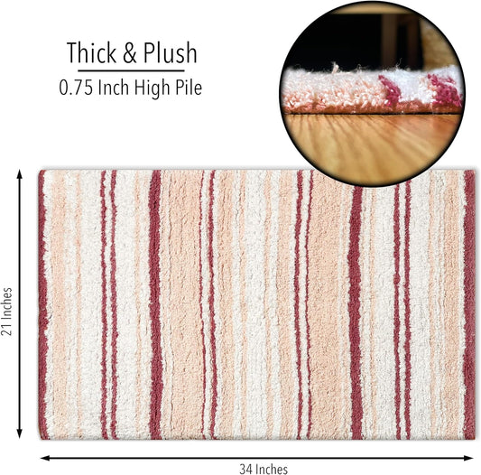 Chardin home Maui Bath Mat, 21 x 34 Inches | Non Slip Bathroom Rug, Machine Washable, Plush, Highly Absorbent | White-Pink