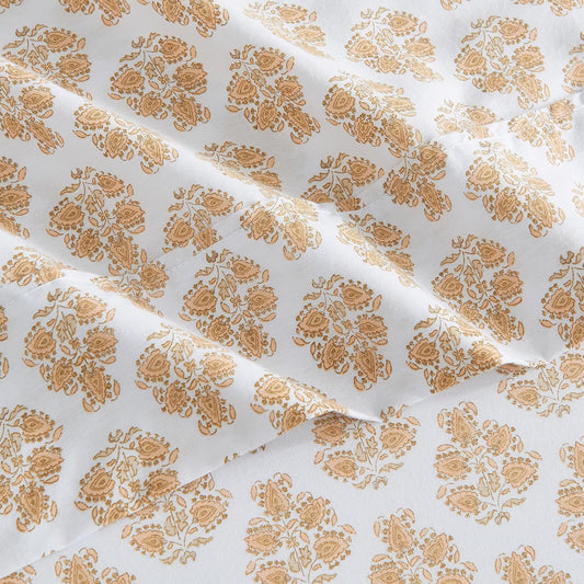Vintage Comfort Queen Size Sheet Set | Blend of Cotton & Rayon Derived from Bamboo | 4 Piece Pink Sheet Set | Cooling Sheet & Pillowcase Set for Hot Sleepers (Queen, Peach Floral)