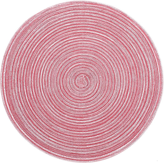 Topotdor 15 Inch Round Placemats Stain Resistant Anti-Skid Washable Polyproplene Table Mats Placemats(Pink, Set of 6)