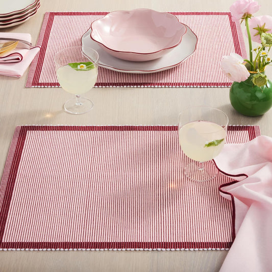 Kate Spade New York Garden Party Reversible 100% Cotton Placemats 4-Pack Set, Woven Ribbed Design, Pink/Rose Pink, 14"x19"
