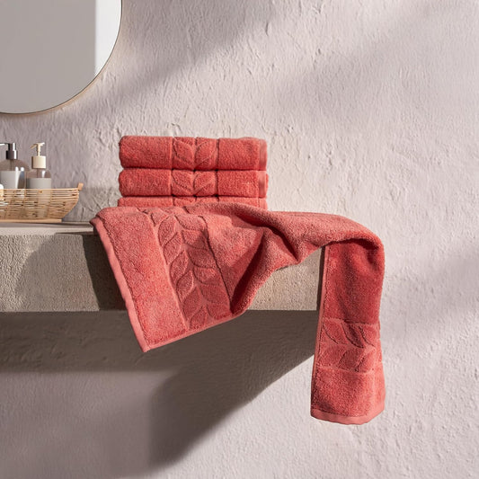BAGNO MILANO Organic Turkish Cotton Bath Towels, Hand Towels Luxury Jacquard Collection, Certified Organic Cotton Ultra Soft-Plush Towel Set (Coral Red, 4 Pcs Hand Towel Set)