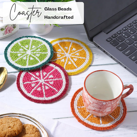 Glass Beads Coasters for Drinks - 12 Pcs Round 4 inch Drink Coaster Thick Absorbent Heat-Resistan - Used for Cold Hot Beverages Glasses Mugs Cups Plants Apartment Decor Bar Table - ALPHA Living HOME