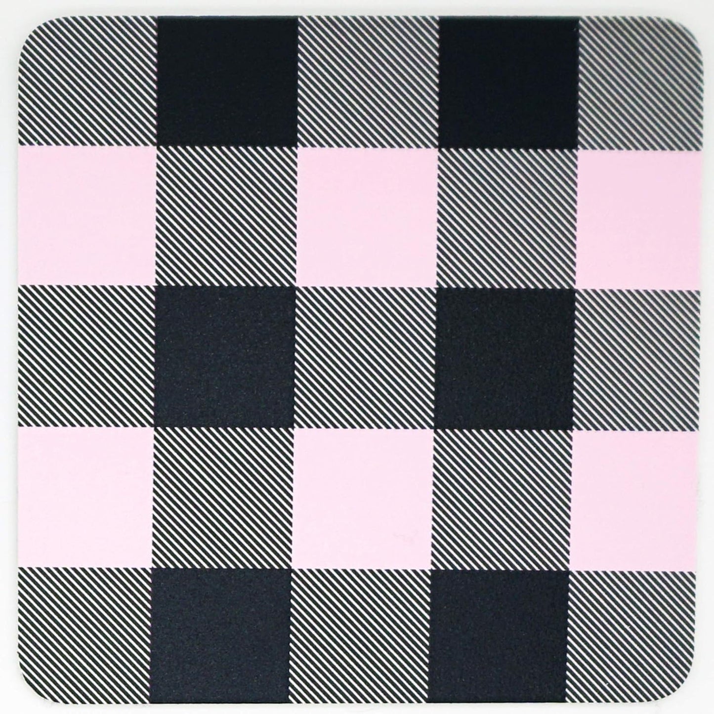 Set Of Four Coasters, Rustic Buffalo Check Plaid Pattern with Cork Base, Made in the USA by Blinggasm (Light Pink)