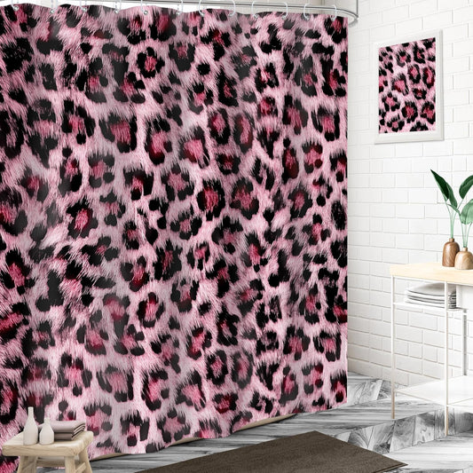 Pink Leopard Print Shower Curtain 60Wx72H Inches Wild Safari Skin Pattern Powerful Cheetah Cat Panthera Fur Wildlife Cloth Fabric Waterproof Polyester Bathroom Home Decor Set with Hooks