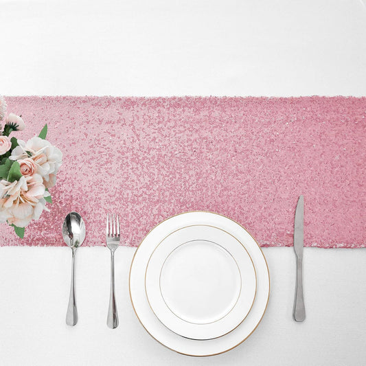 2 Packs 12 x 72 inches Light Pink Sequin Table Runner, Glitter Runner for Birthday Party Supplies Decorations Wedding Bachelorette Holiday Celebration Bridal Shower Baby Shower