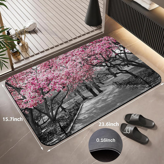 Pink Blossoms Trees Bath Rugs,Non-Slip and Absorbent Bathroom Rug Mat,Soft Dry Fast Machine Washable Bath Mats for Bathroom Kitchen Bathtub,Home Decor Accessories,15.7"×23.6"